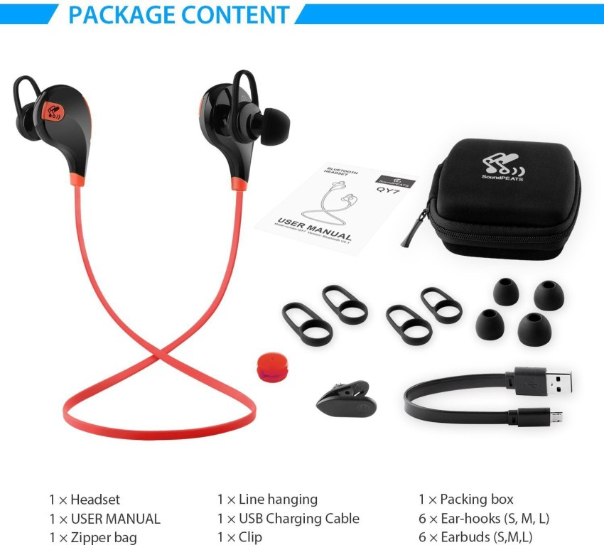 SoundPEATS QY7 Wireless Headphones Sport Bluetooth Earbuds Sweatproof Running Earphones Bluetooth 4.1 6 Hours Talk time CVC 6.0 Noise Cancelling with Mic Bluetooth Price in India Buy SoundPEATS QY7 Wi...