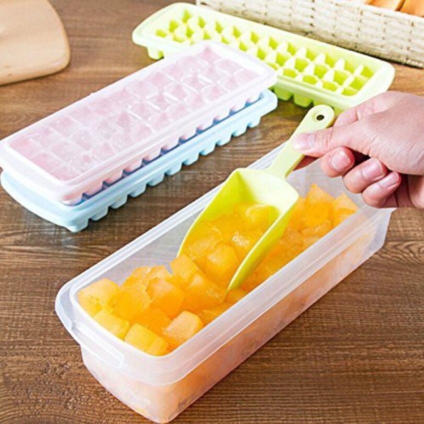(2) Ice Cube Tray Container Small Square Ice Cubes Mold Cover