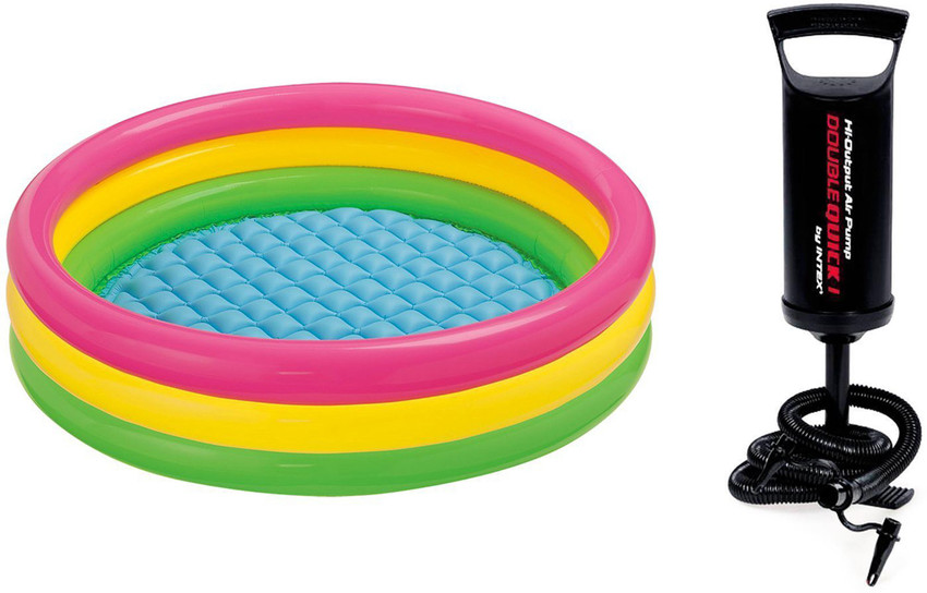 INTEX Hand Air Pump With 3ft Round Glow Baby Inflatable Swimming Pool