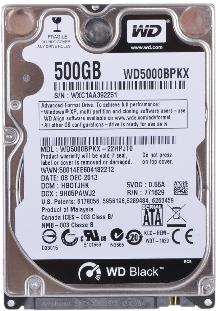 WD SATA 500 GB Laptop Internal Hard Disk Drive HDD WD5000BPKX