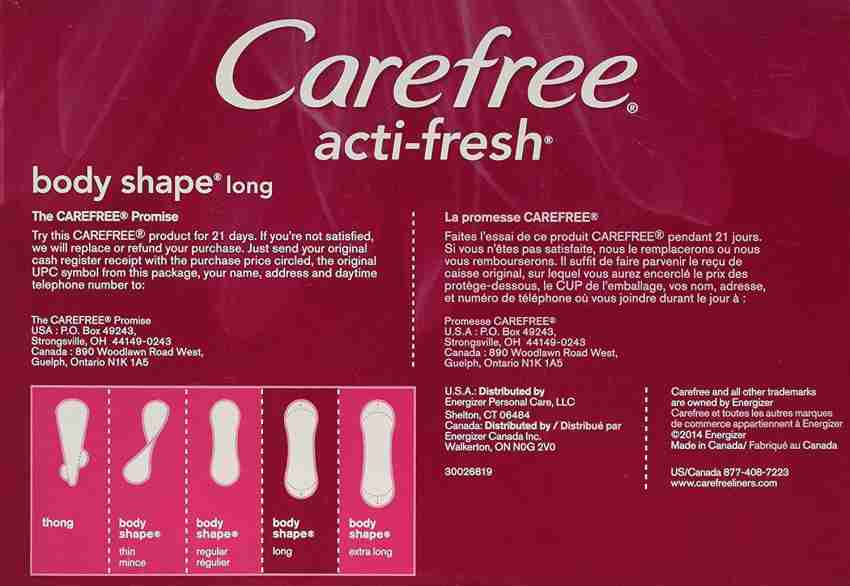 Carefree Acti-Fresh Body Shape Ultra-Thin Panty Liners, Long Flat