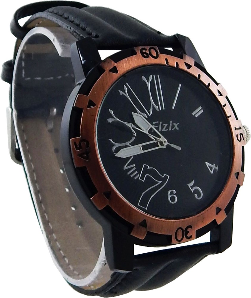 Fizix Black Round Dial with Black Leather Strap Analog Men's Wrist Watch :  Amazon.in: Fashion