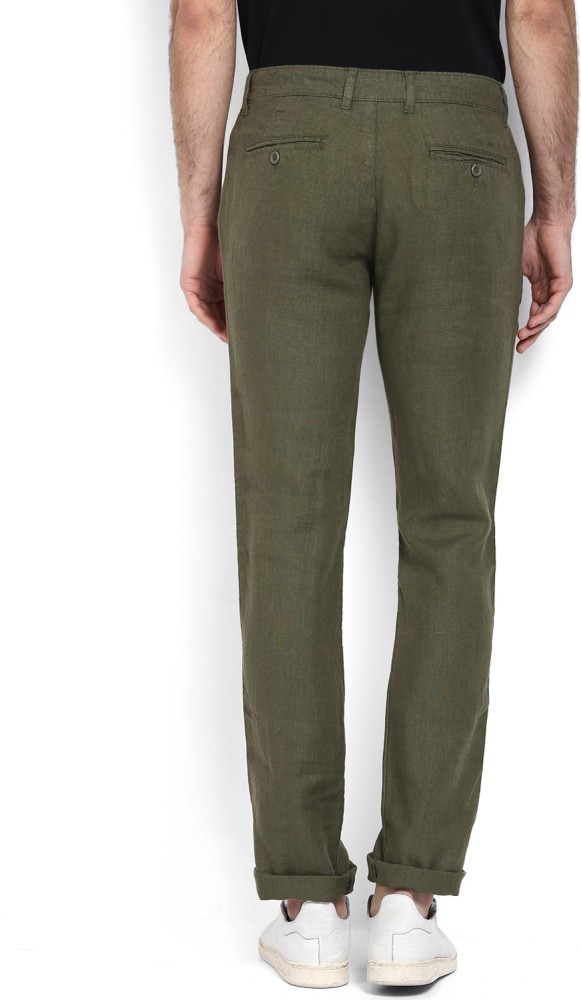 Buy Celio Men Olive Green Straight Fit Solid Regular Pure Linen Sustainable  Trousers  Trousers for Men 2453309  Myntra