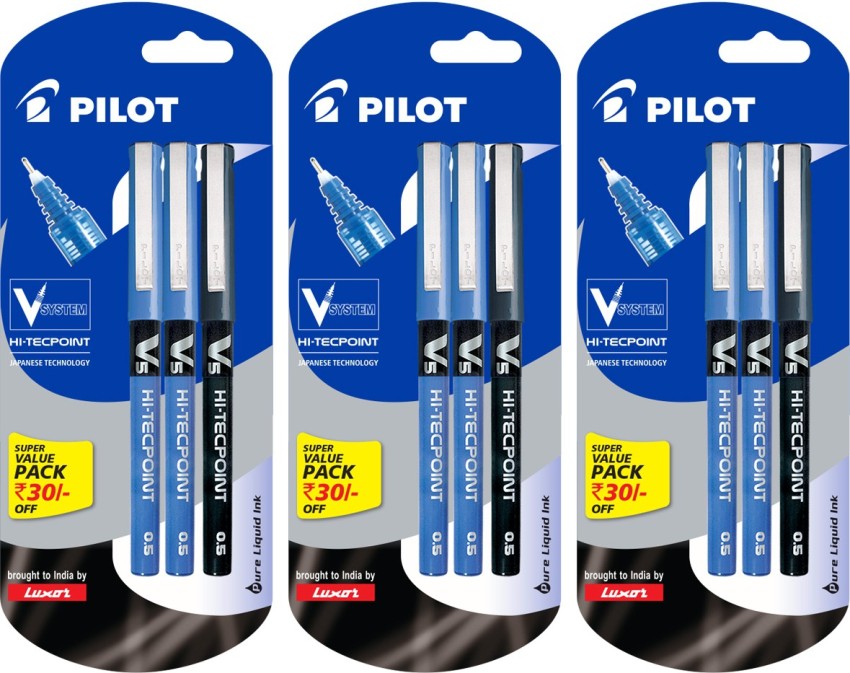 Pilot V5 Grip Hi-Tecpoint Rollerball Pen - Black - 3 Pack