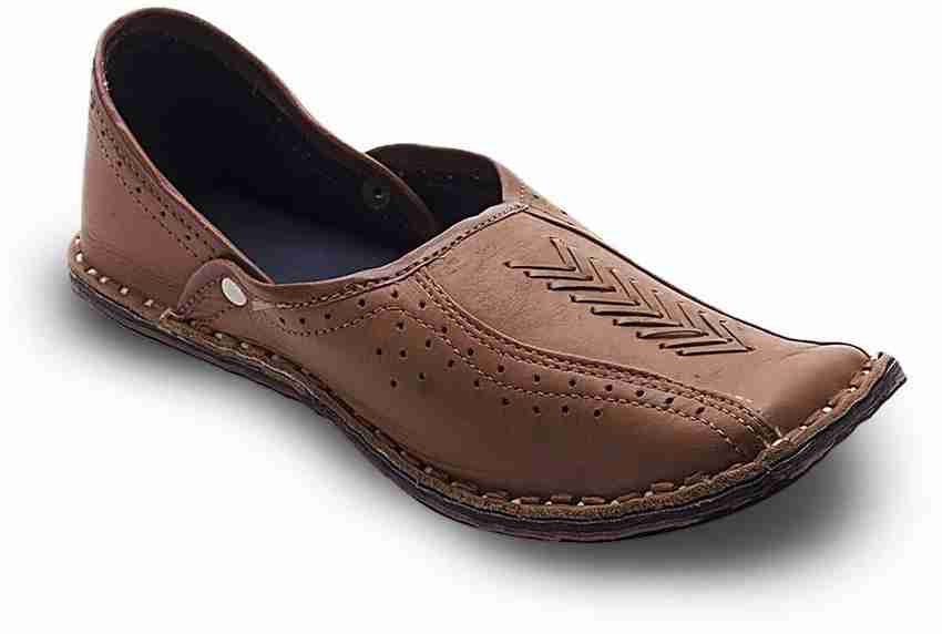 Jaipuri Shop Men Rajasthani Ethnic Juti Tan Leather Mojari Shoe