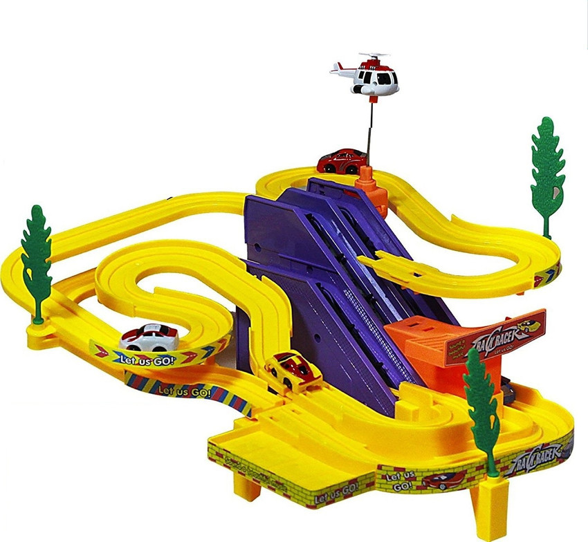 Vivir Track Racer Racing Car Set with Rotating Helicopter Toys for