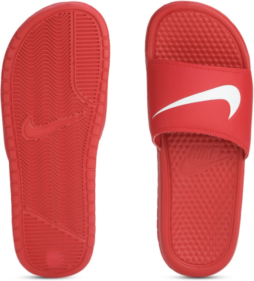 Nike benassi swoosh shop red golden check slides