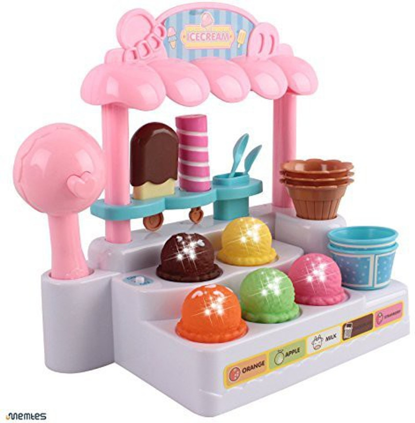 Memtes Mini Ice Cream Shop Toy Stand Pretend Play Set with Lights and Sound For Kids Mini Ice Cream Shop Toy Stand Pretend Play Set with Lights and Sound For Kids