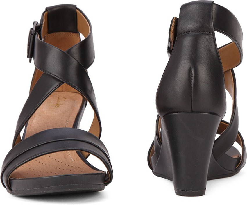 CLARKS Acina Newport Black Leather Women Wedges
