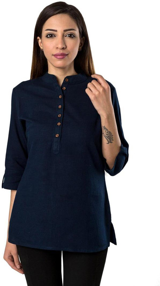 Bright Cotton Casual Solid Women Kurti Buy Navy Blue Bright Cotton Casual Solid Women Kurti Online at Best Prices in India Flipkart