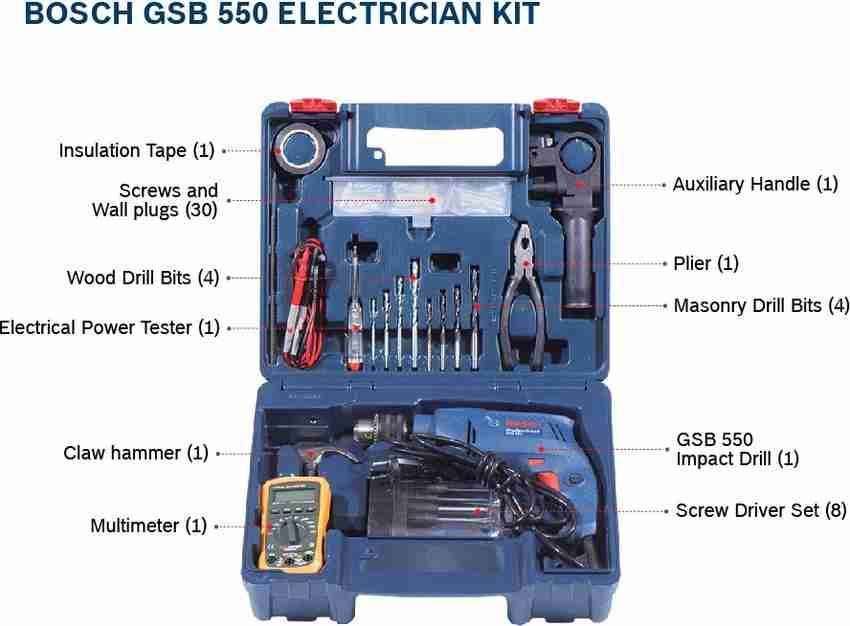 BOSCH GSB 550 Electrician Power Hand Tool Kit Price in India