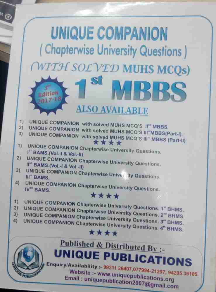 1 Year MBBS Chapterwise University Question Buy 1 Year MBBS