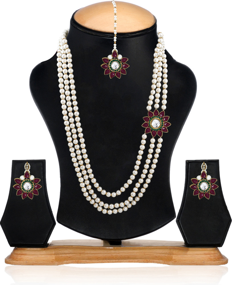ZAVERI PEARLS Alloy Maroon White Jewellery Set Price in India
