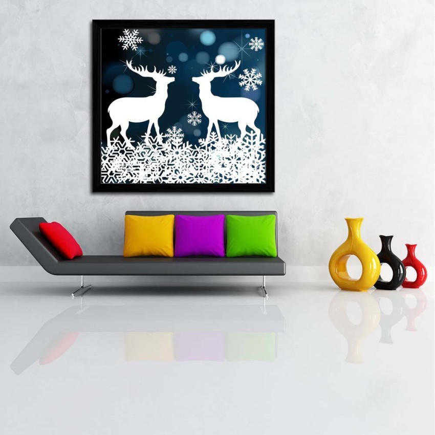 Artzfolio Christmas Deer Background Framed Wall Art Painting Print