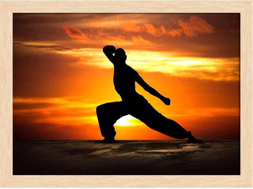 Artzfolio Martial Arts Fitness At Sunset Framed Wall Art Painting