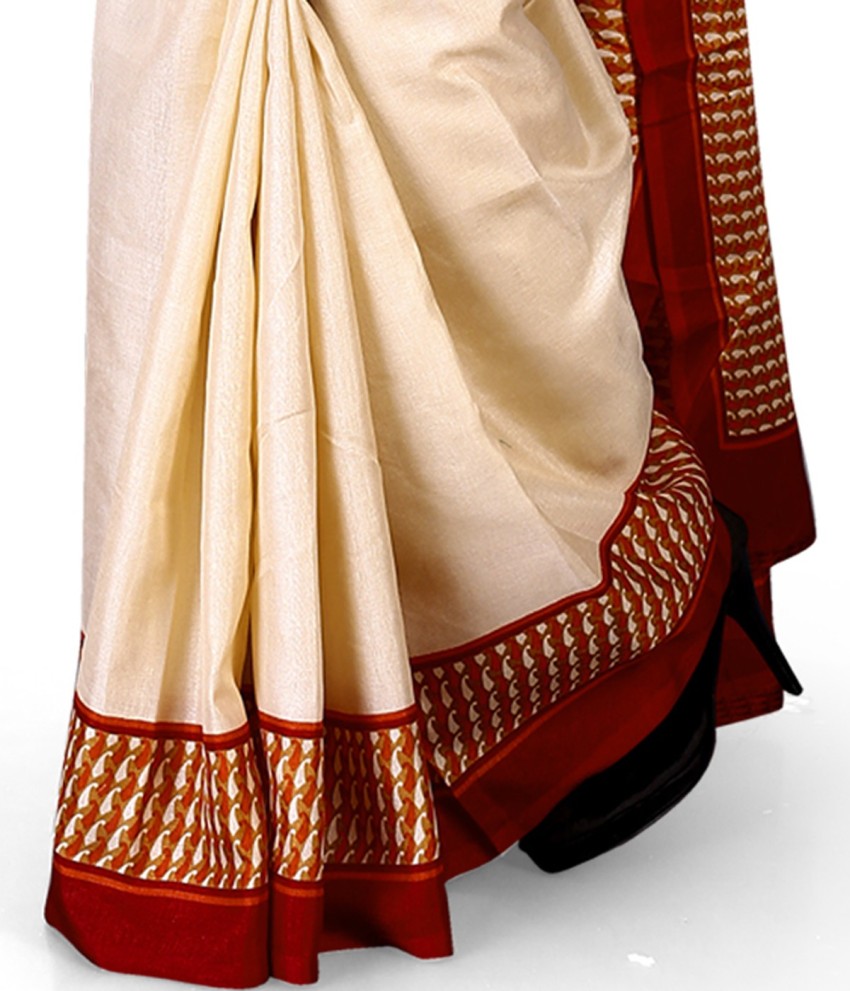 Buy Daily Wear Cream Nylon Cotton Printed Work Uniform Saree Online From  Surat Wholesale Shop.