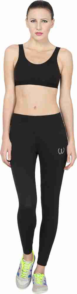 Black Polyester Spandex Jersey Onesport Womens Solid Sports Tights