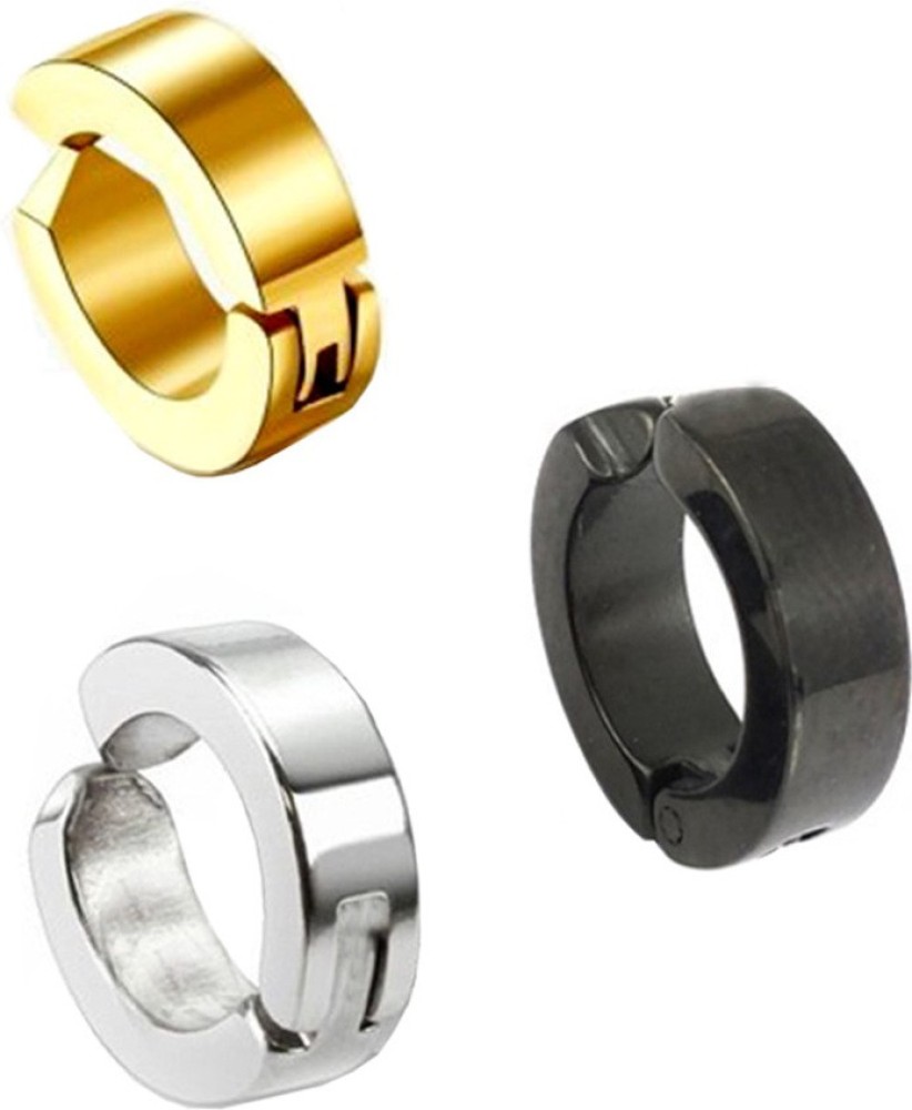 4 Pairs Clip On Earrings For Men Non Piercing Earrings Stud Stainless Steel  Hoop Earrings Set Black Silver Color