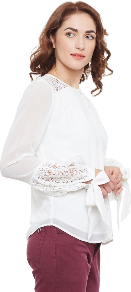 Casual Regular Sleeves Lace Women White Top