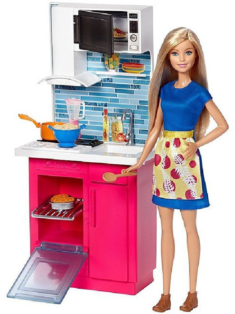 Barbie kitchen playset with doll store