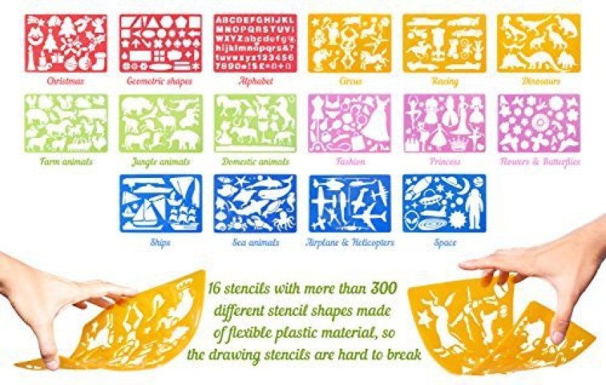 16 Pieces Kids Drawing Stencils Basic Shape Stencils Plastic Drawing Stencil