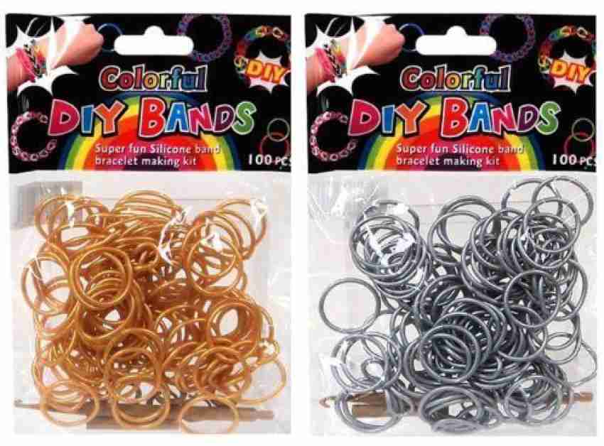 DIY Loom Rubber Bands - 100 Count Silver + 100 Count Gold Refill Bands With  Clips And Loom Tool - Loom Rubber Bands - 100 Count Silver + 100 Count Gold  Refill