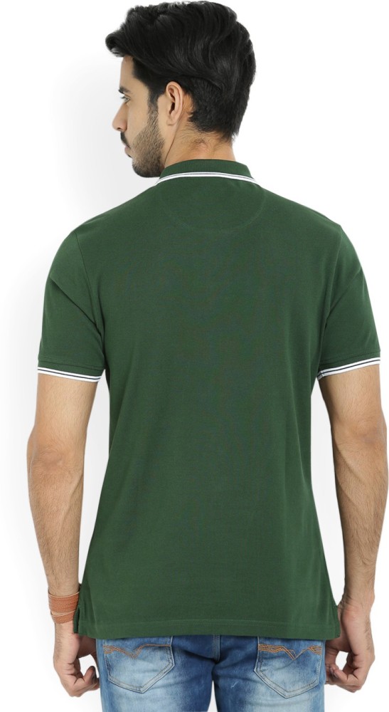 Buy Louis Philippe Men Green & Black Solid Polo Collar T Shirt