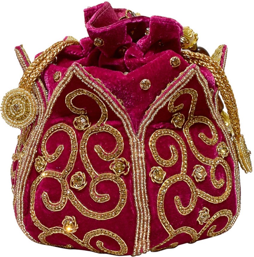 Jewellerkaka Red Velvet Bridal Clutch Pouch Red Gold Price in