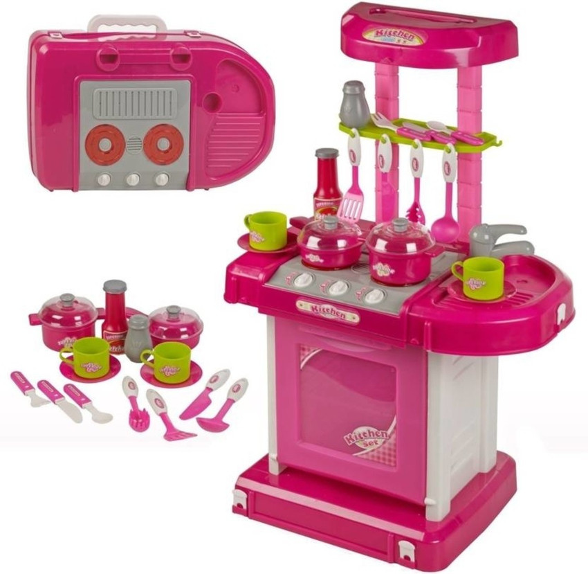 KRIS TOY Modular Pink Kitchen Set Toy for Little Girls Modular
