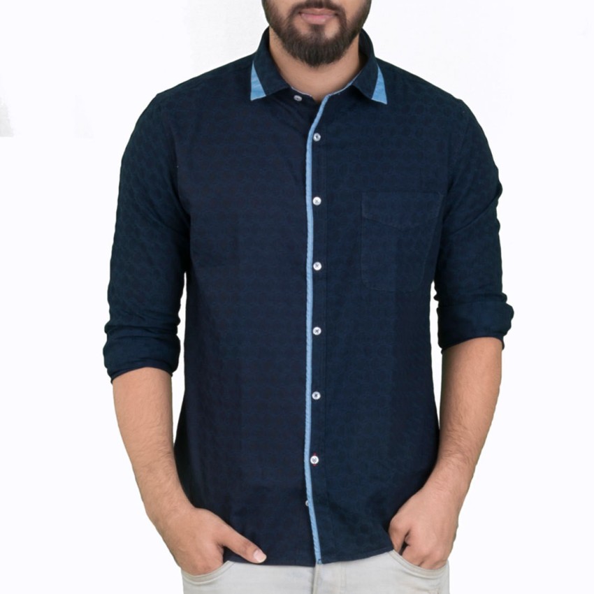 JOHN LOUIS Men Printed Casual Blue, Grey Shirt - Buy Denim Blue