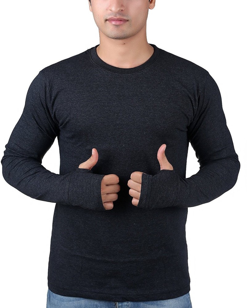 FINGERS Solid Men Round Neck Black T-Shirt - Buy Black FINGERS
