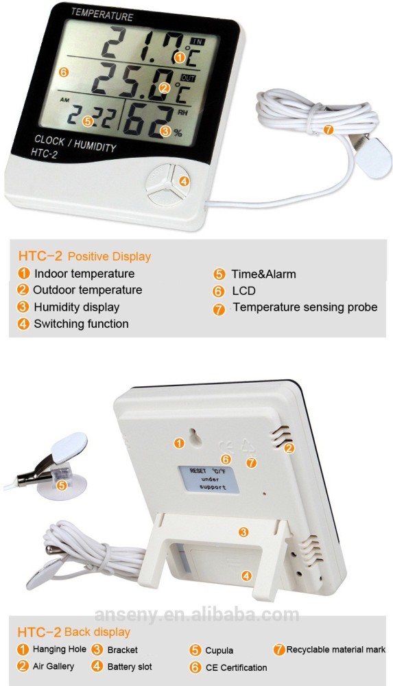 LCD Digital Outdoor Indoor HTC-2 Temperature Humidity Meter