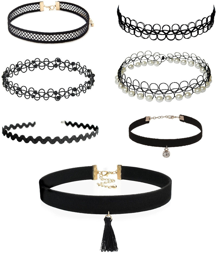 FashMade Pack of 7 Fabric Plastic Choker