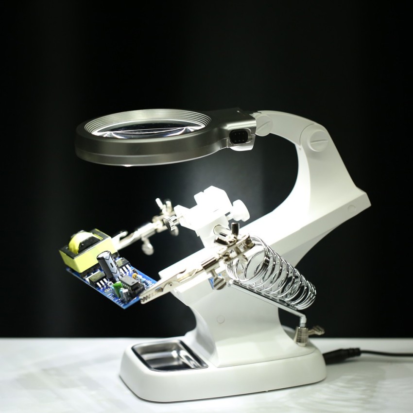 Third Hand Magnifier Magnifying Glass Tool With LEDs