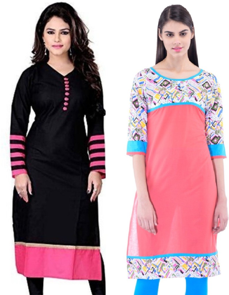 NUEVOSDAMAS Women Pink Lace/Net Straight Kurti : : Fashion