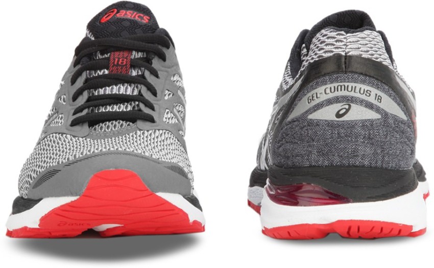 Asics GEL CUMULUS 18 Running Shoe For Men Buy CARBON SILVER VERMILION Color Asics GEL CUMULUS 18 Running Shoe For Men Online at Best Price Shop Online for Footwears in India Flipkart