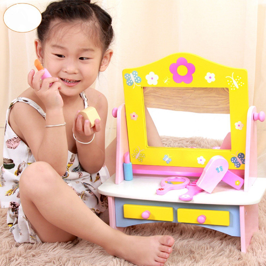 EMOB Wooden Dresser Table with Mirror 7 Colorful Wooden
