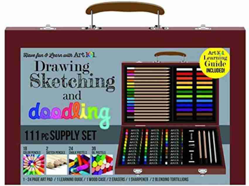 111pc Drawing, Sketching & Doodling Art Set in Wood Case - Art 101