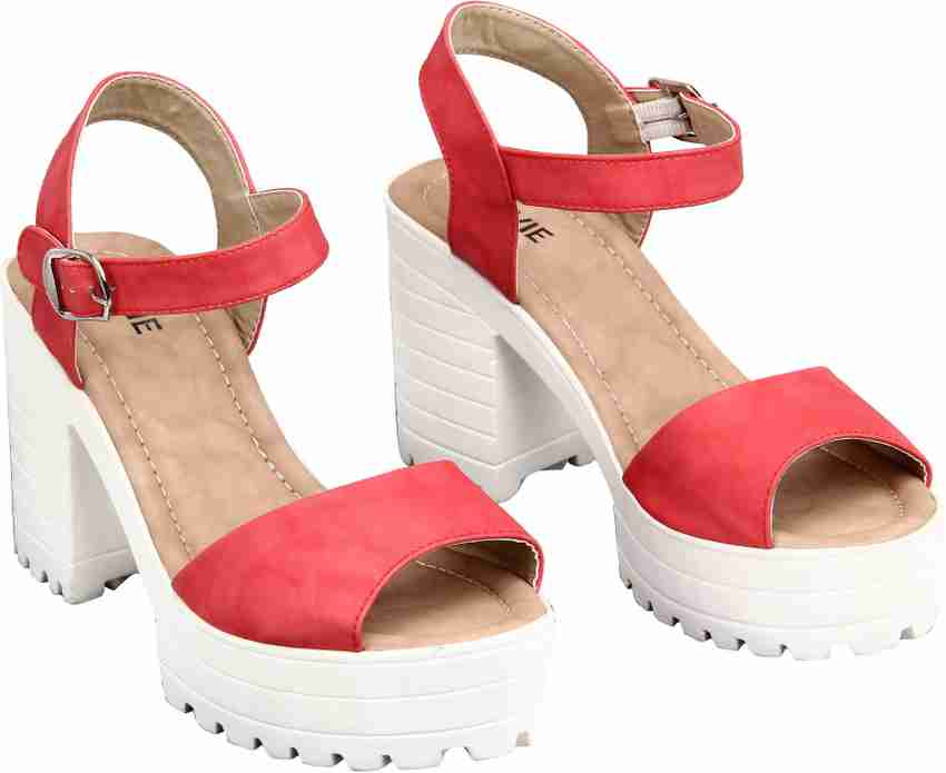 Red platform block heels best sale