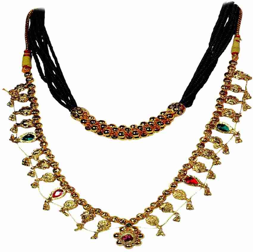 Soubhagya Traditional Manchali Mangalsutra And 12 Panadi saaj Gold plated Plated Brass Copper Necklace Set Price in India Buy Soubhagya Traditional Manchali Mangalsutra And 12 Panadi saaj Gold plated ...