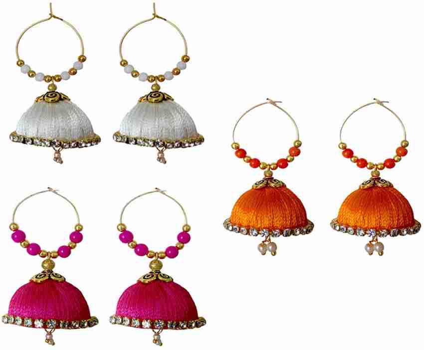 White silk top thread earrings