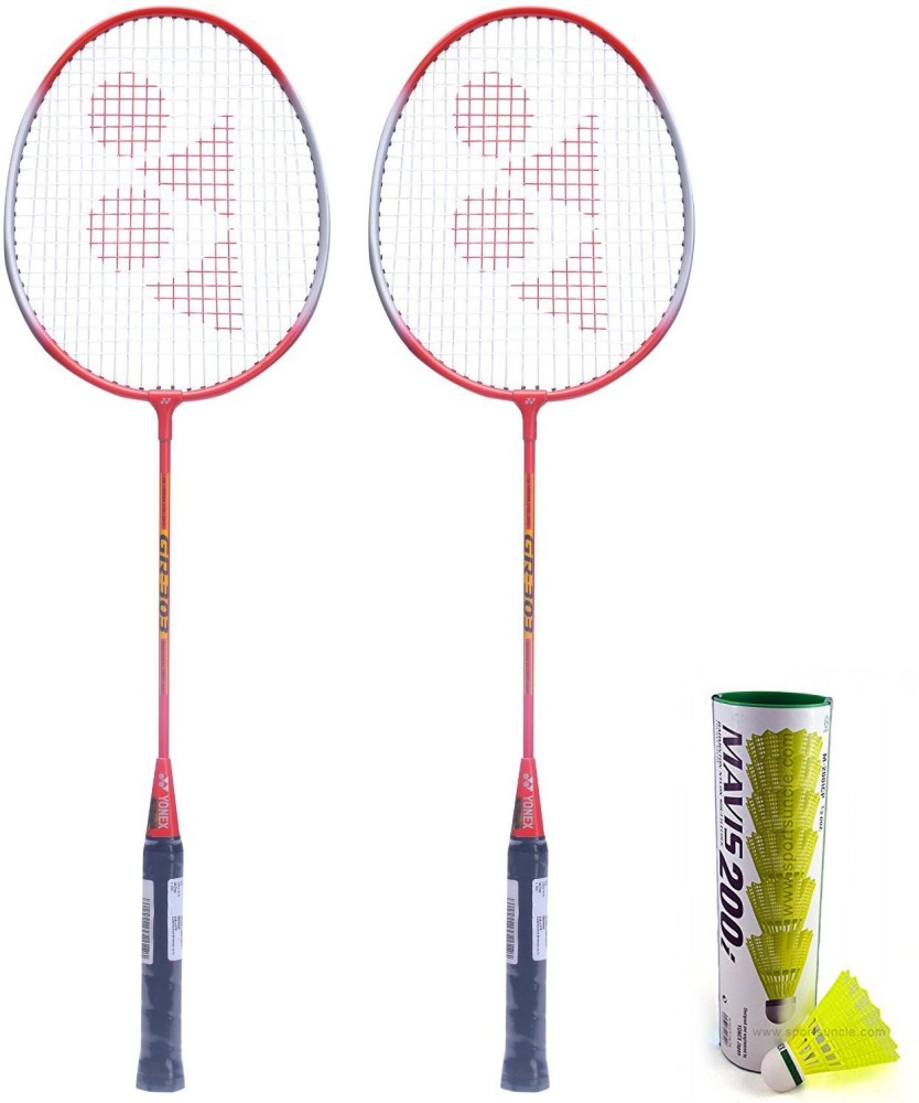 YONEX GR 303 Badminton Racquet Set of 2 (Red) + Mavis 200i Shuttlecock, Pack of 6 Badminton Kit - Buy YONEX GR 303 Badminton Racquet Set of 2 (Red) + Mavis 200i Shuttlecock, Pack of 6 Badminton Kit Online at Best Prices in India