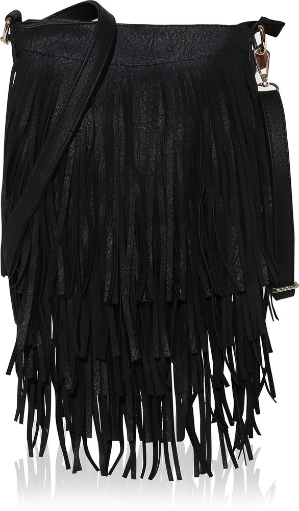 KLEIO Black Sling Bag Designer Super Cool Fringe Sling Bag for