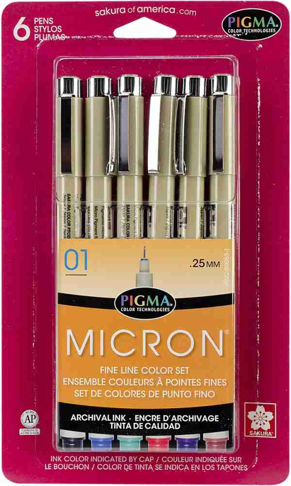 Pigma Micron Pens 01 .25Mm 6/Pkg-Black