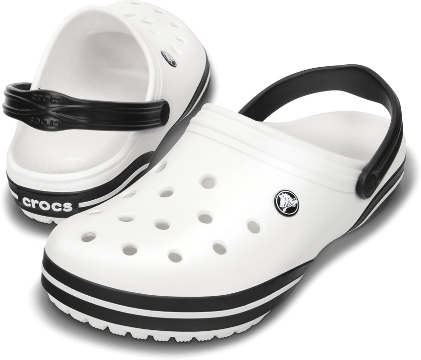 white crocs with black stripe