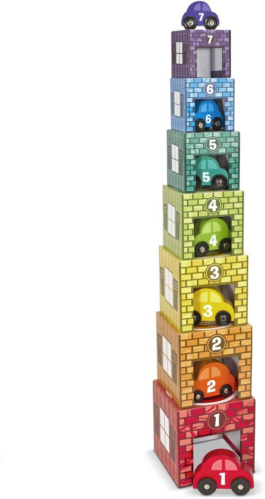 Melissa and doug nesting shop and sorting garages and cars