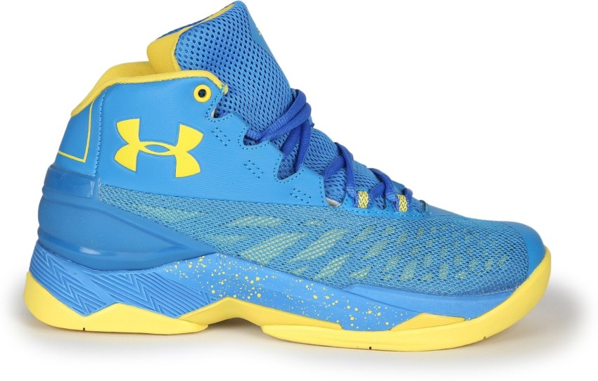 Under armour blue hotsell and yellow basketball shoes