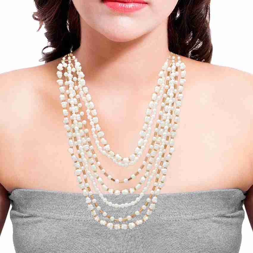 Voylla Multi Layer Pearl Beaded Necklace Pearl Gold plated Plated
