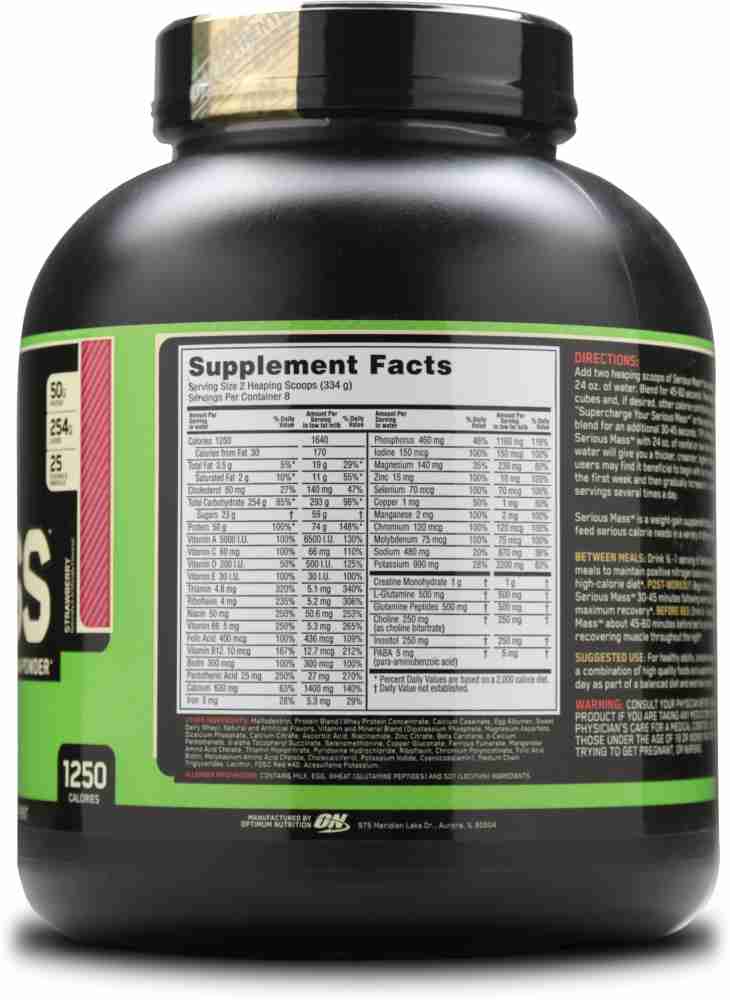 Optimum Nutrition Serious Mass, High Protein Weight Gain Powder,  Strawberry, 6 lb (2.72 kg) 
