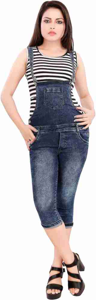 Buy Women Blue Denim Side Buttoned Shorts Dungaree Online at Sassafras